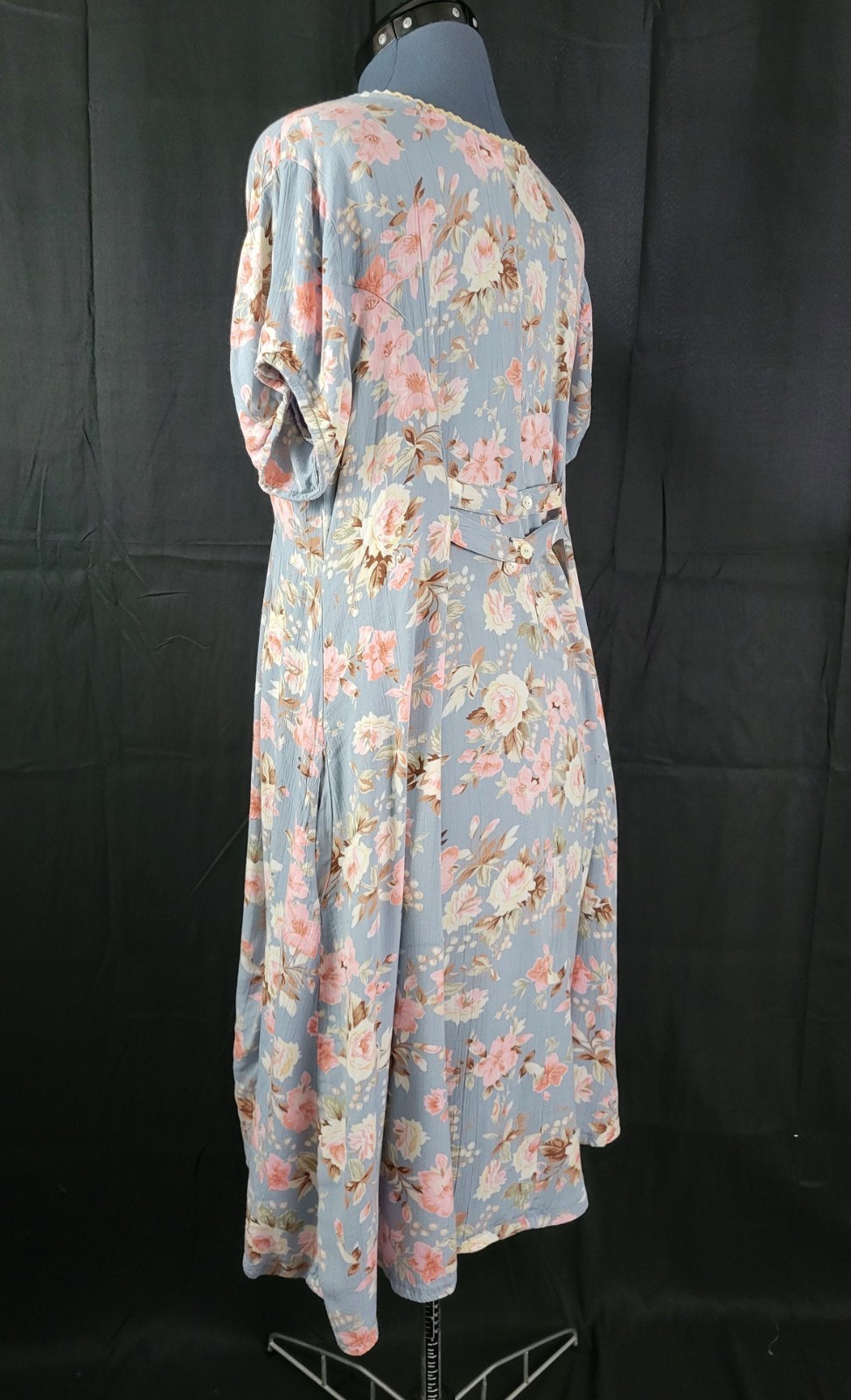 Vintage Ellen Ashley Blueish Grey Dress w Pink & Cream Florals Size 14P