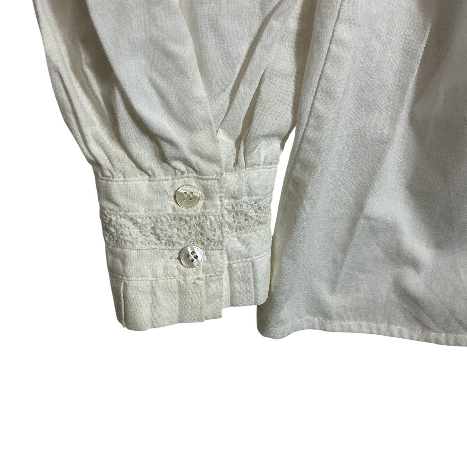 Vintage Orvis White Pleated Collar Lace Pintuck Button Back Victorian Top Small