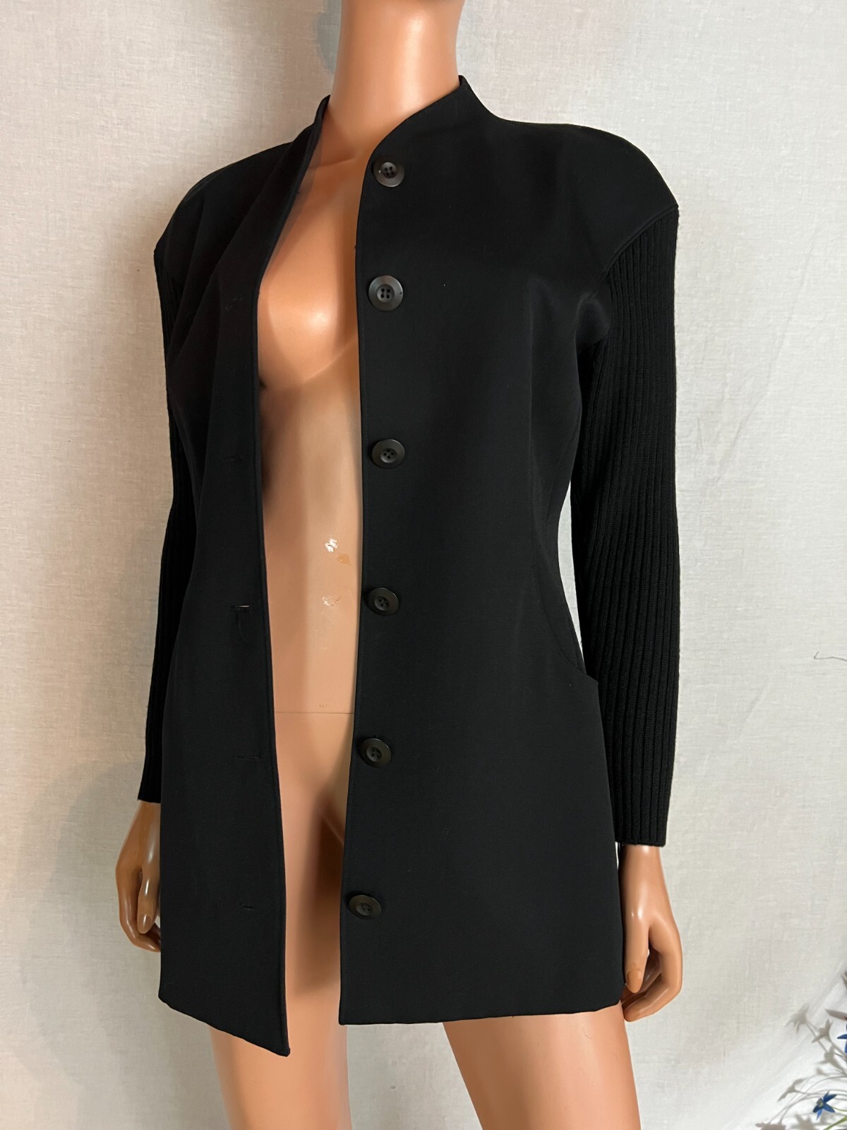 VTG 80s Eleanor P Brenner Black Jacket Blazer Sweater Like Sleeve 4 Measures M