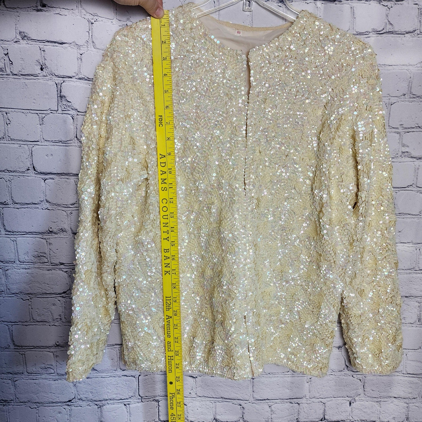Vintage 60s Iridescent Gold Beige Sequin Jacket Bridal Formal Large Size 40