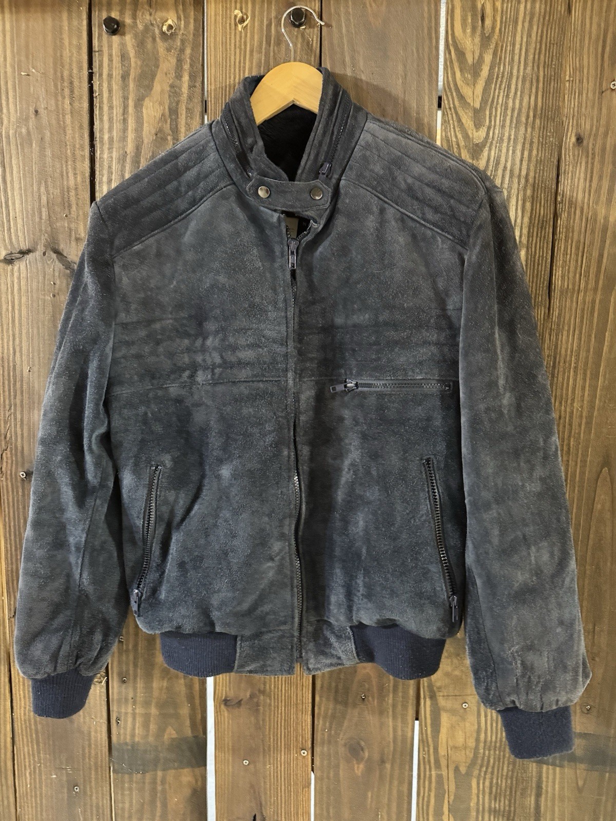 In Crowd By Celebration Jacket Dark Blue Heavy Vintage Suede Leather Sz Medium