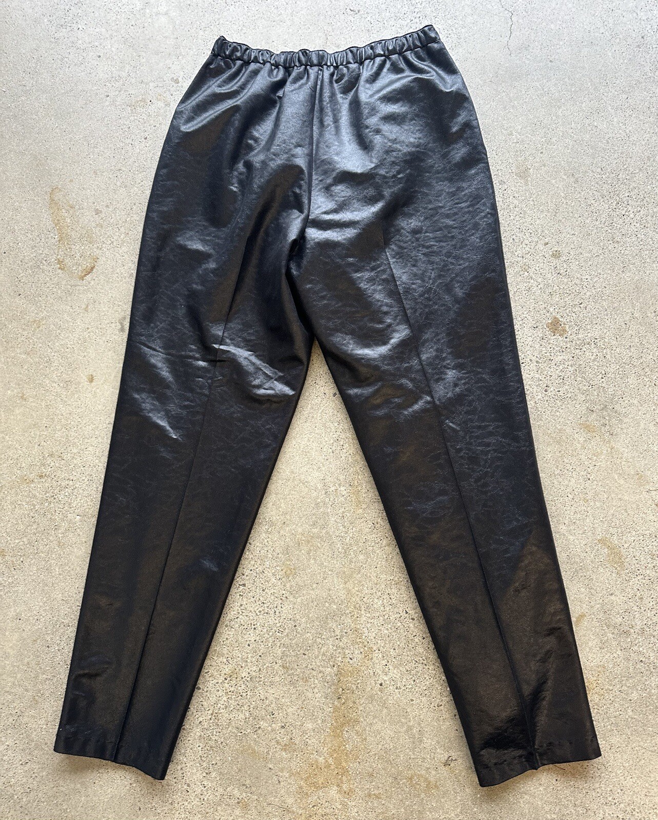Vintage Pierre Lamonte Black Polyester Shiny Sleek Faux Leather Pants Size 14