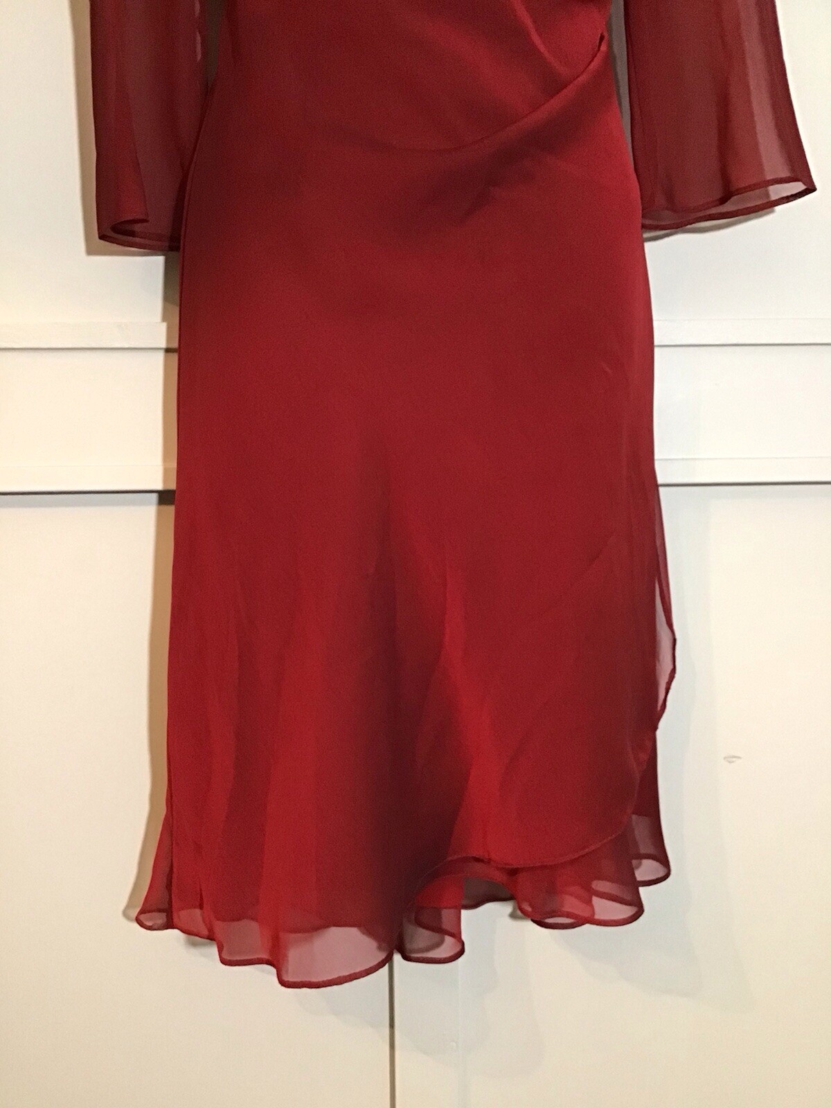 Vintage Donna Ricco Red Chiffon Faux Wrap Dress Size 10 Lined