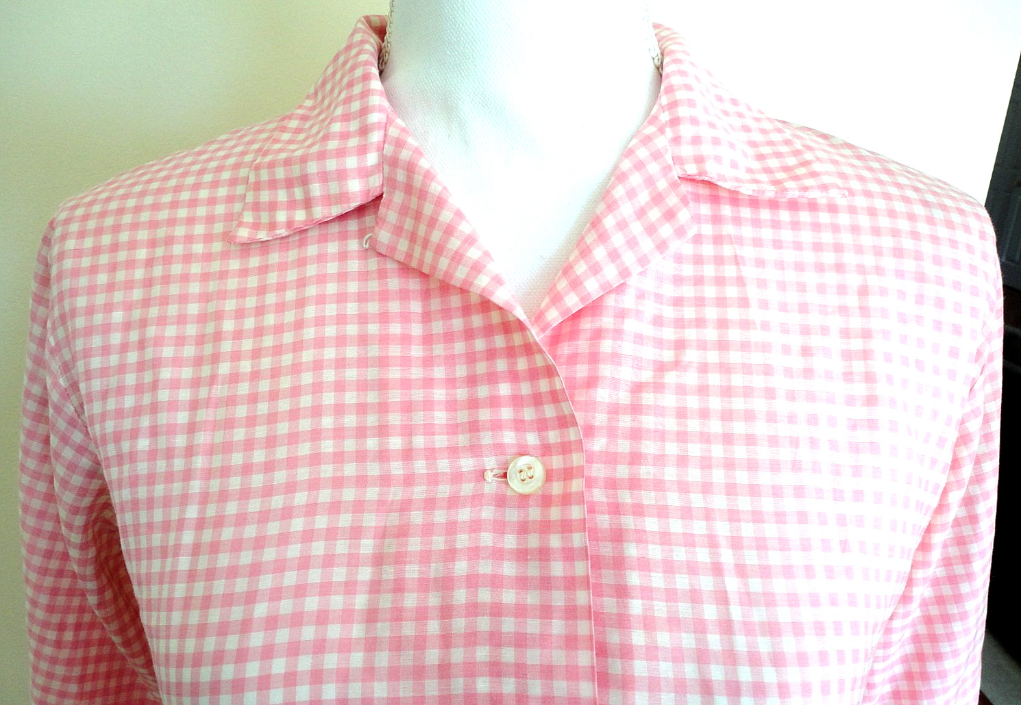 VINTAGE 1960’S JANTZEN BLOUSE*12*Pink and White Check*3/4 Sleeves*Excellent