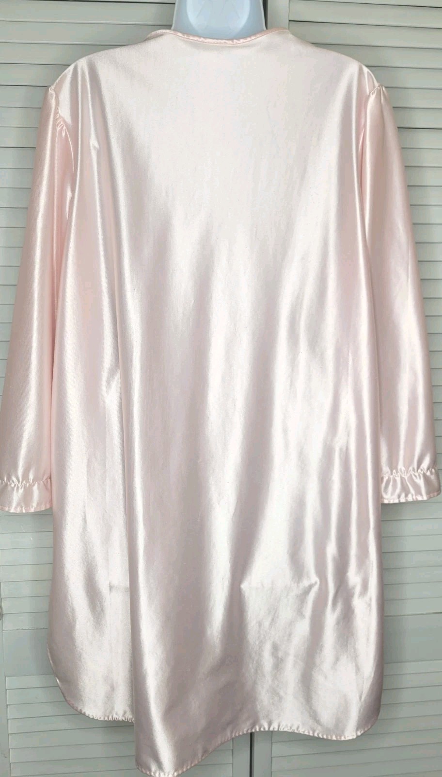 Vtg Stardust USA Pink Satin Brushed Lining Ruffled Lace LS Nightgown LG ●READ