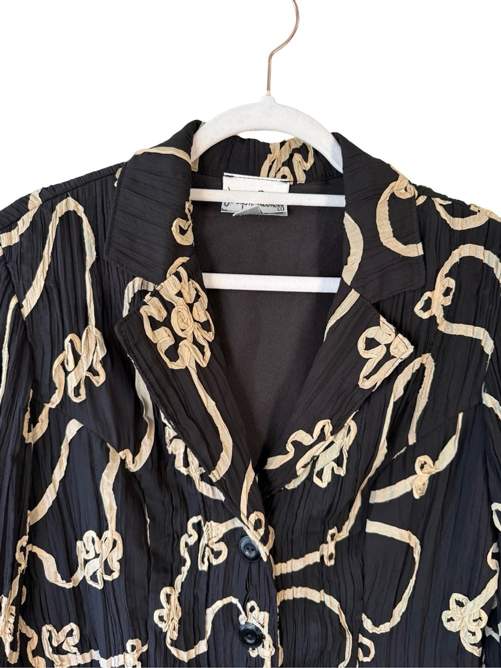 Vintage Joseph Ribkoff Black Tan Lace 3/4 Blazer Jacket Size 14 Wedding Office