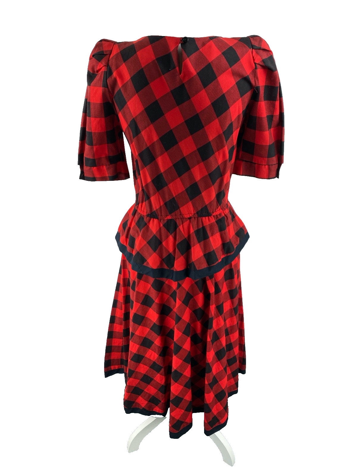 Choon Vtg Womens 7/8 Plaid Peplum Below Knee 70s Puff Sleeve Dress A-Line