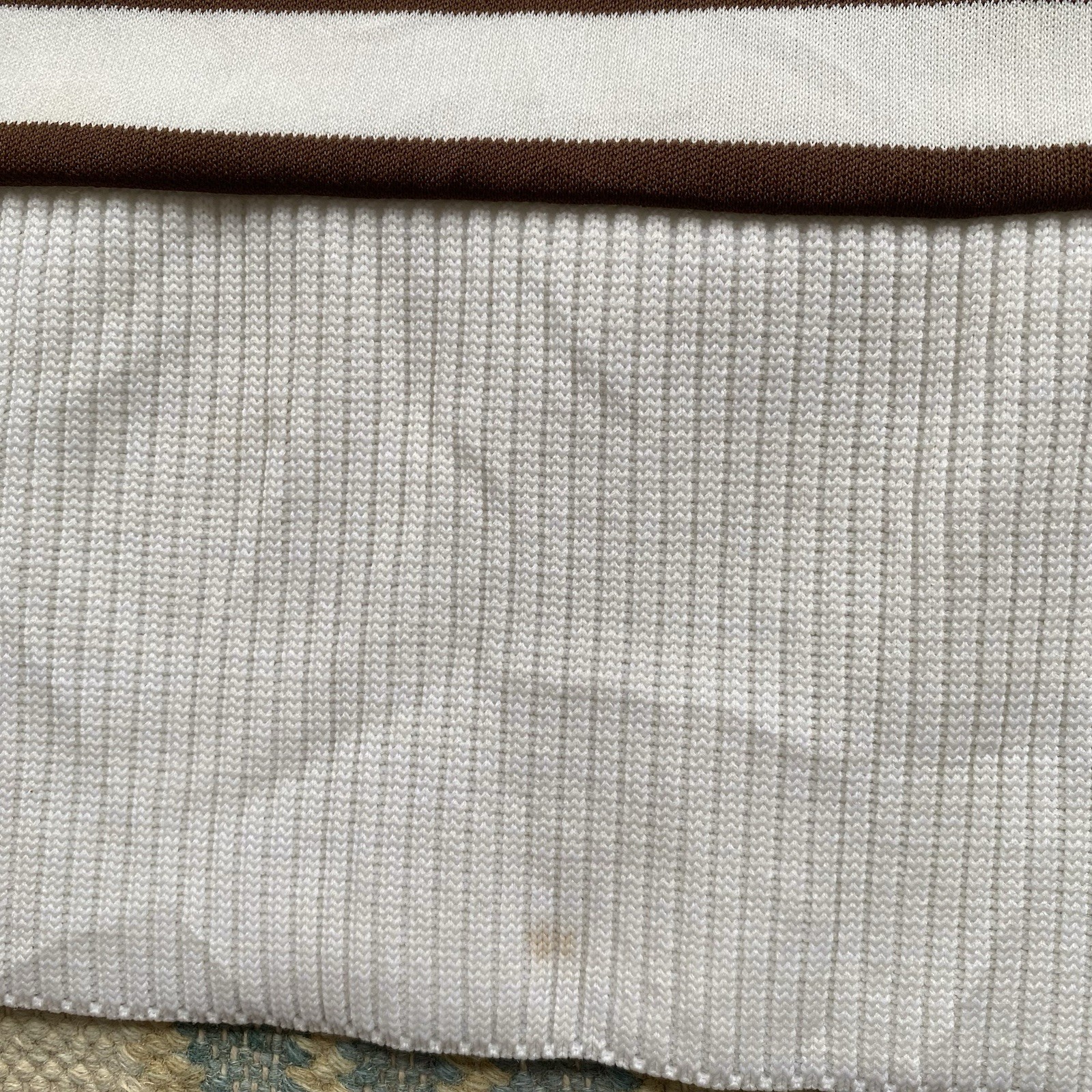 70s Stripe Polyester Knit Top JCPenney Vintage Brown White Medium