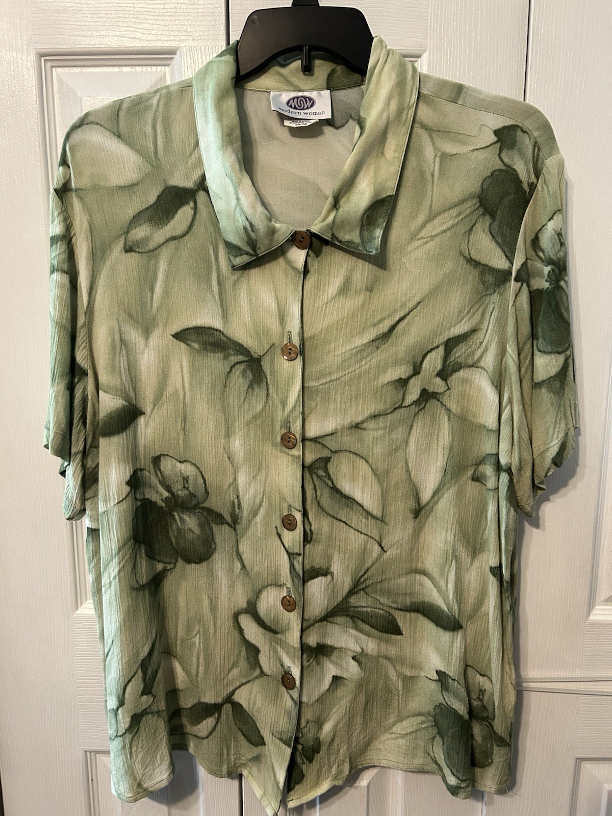 MODERN WOMEN Women’s Short Sleeve Green Tropical Button Down Blouse Size 26-28