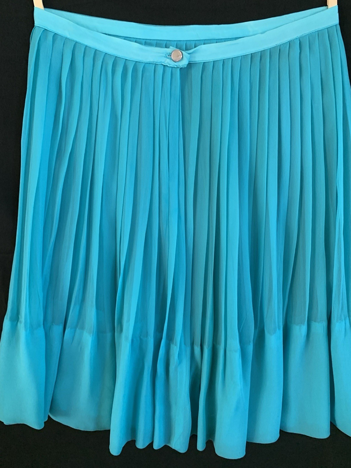 Vintage 1960s Silk Pleated Sheer Knee Length- Teal Blue