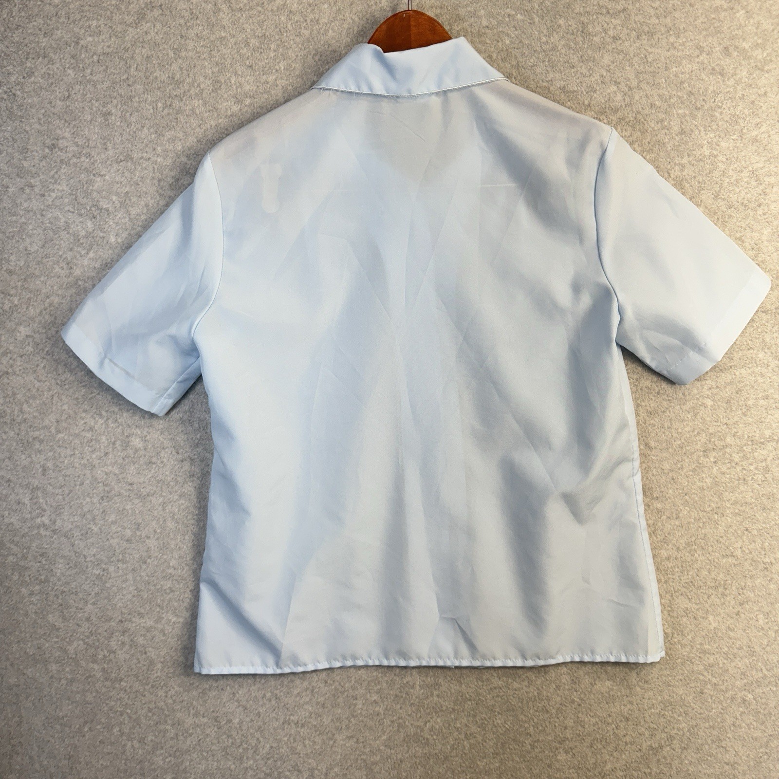 VTG Nikki Size 14 Light Blue Short Sleeve Blouse Eyelet Lace Collar Made in USA