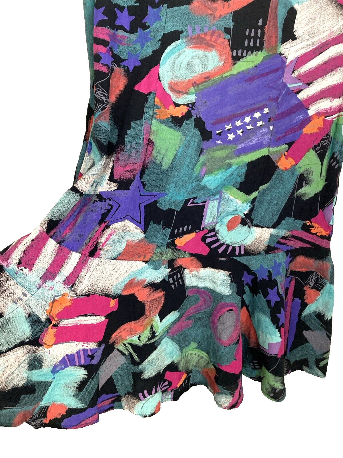 Vintage 1990 Carole Little Dress Sz 6 Bottom Flounce Modern Art Graphics