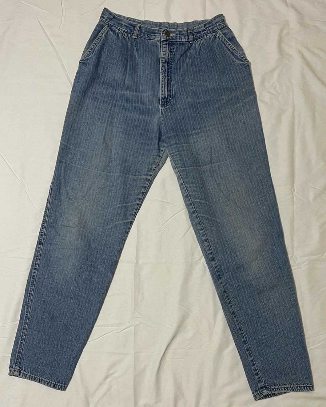 Vtg 80s Lee Riders Pinstripe Jeans High Waisted Union Made USA Mom Denim 16
