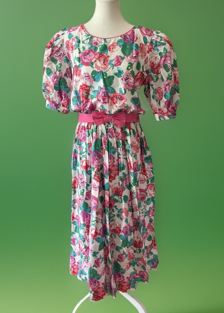 Vintage Lanz Originals Dress Floral Rose Print 1980’s With Matching Belt Sz 14