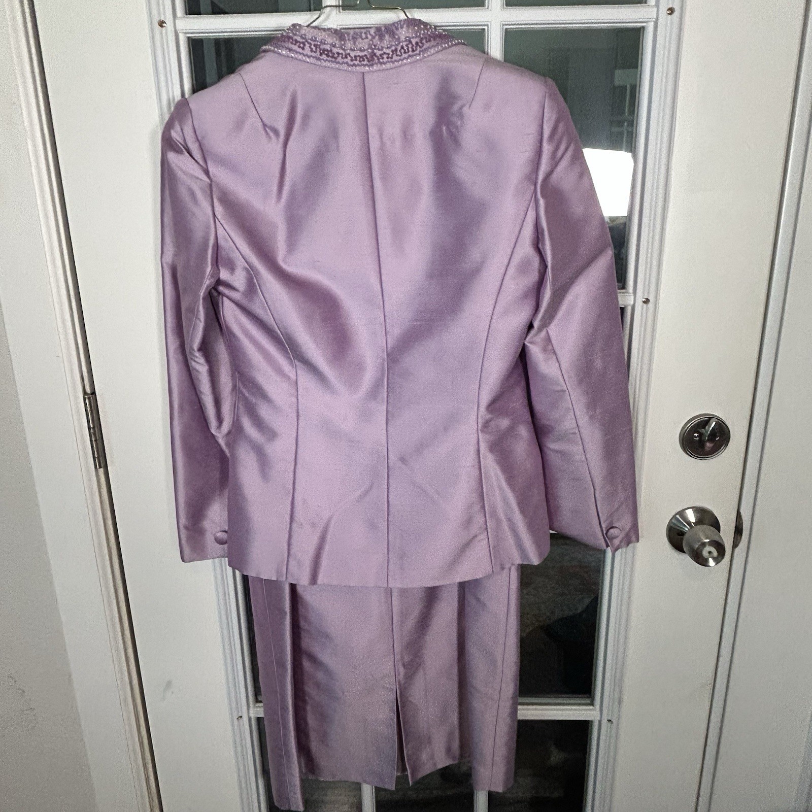 Lillie Rubin X Kay Unger Vintage 1990s 100% Silk Lavender Beaded Dress Jacket 6