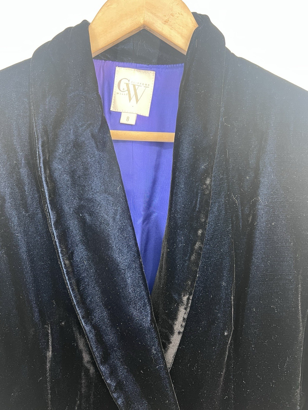 VTG Clifford & Willis Blue Iridescent Velvet Blazer Double Breasted Size 8