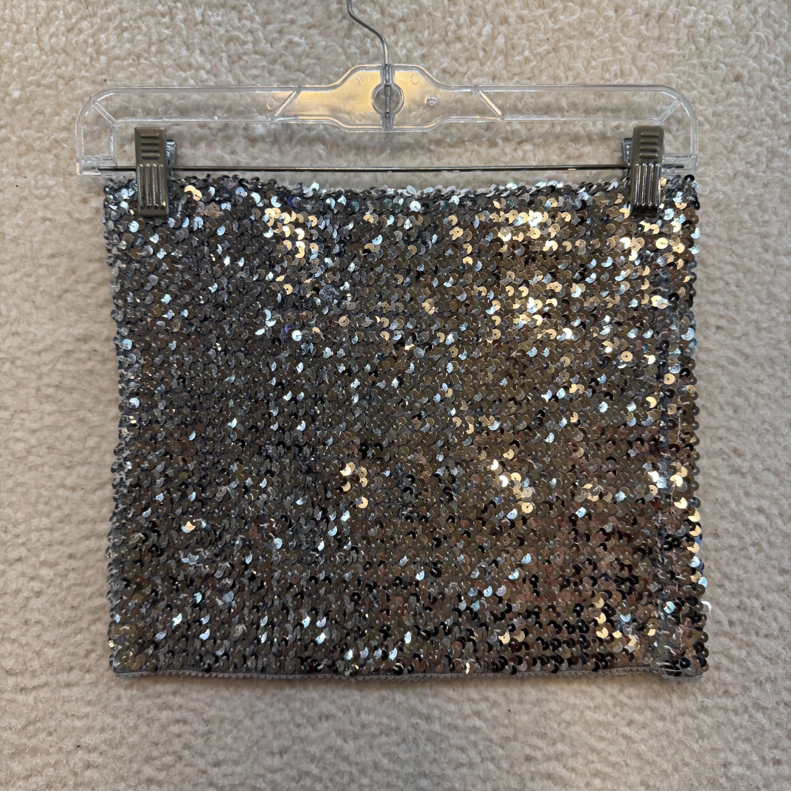 Y2K Vintage Sequin Tube Top Small Medium Silver Metallic New Years Rave Club