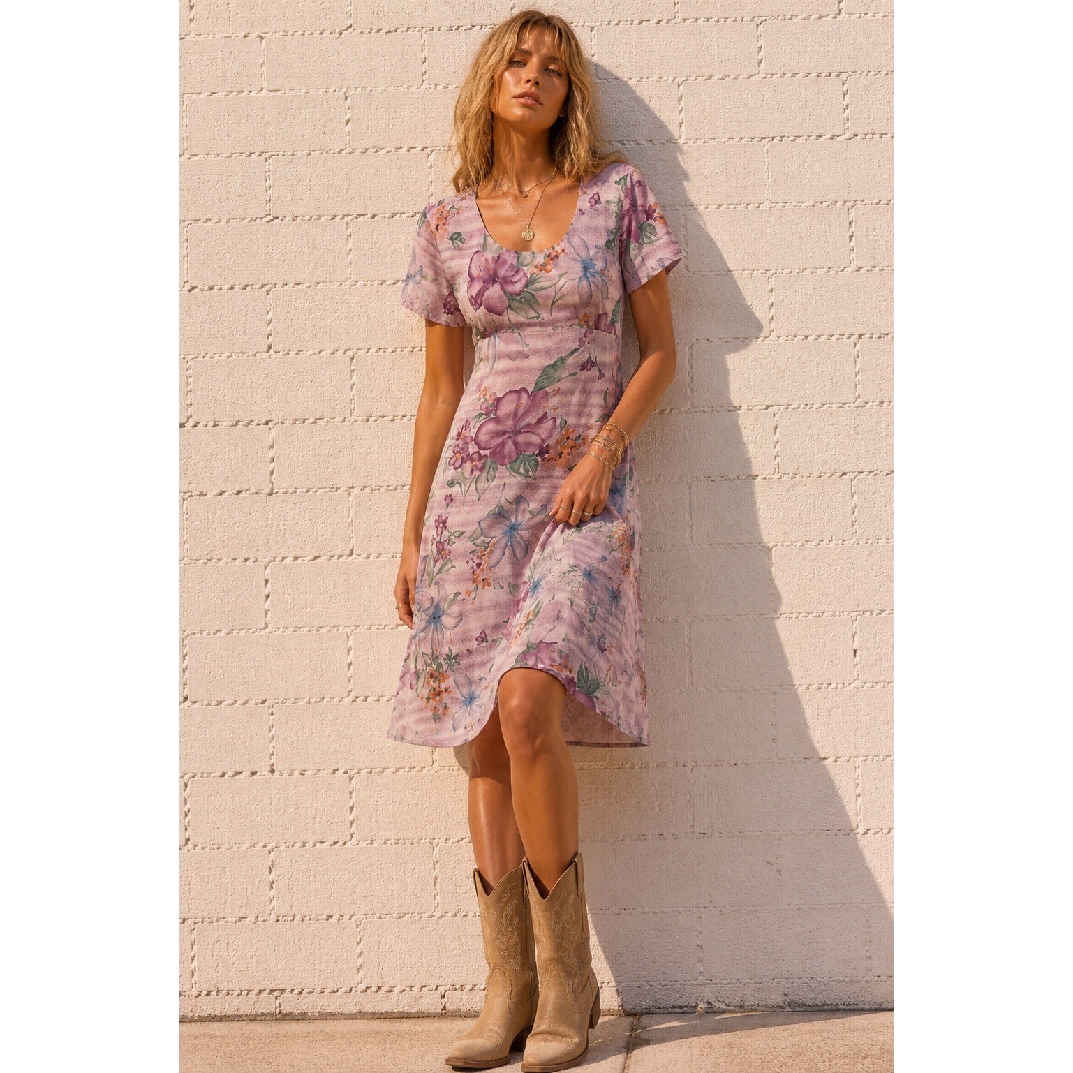 Vintage Tickets Pastel Floral Midi Dress Cottagecore Garden Party Tie Back S