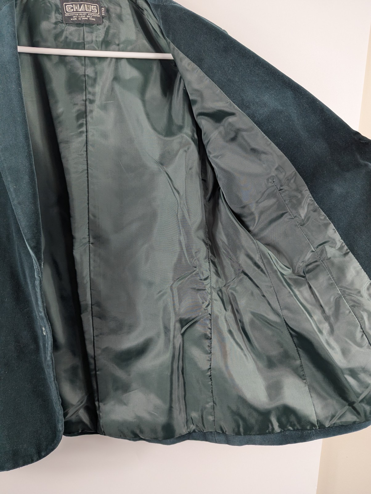 Vintage Chaus Velvet Blazer Womens 11/12 Green 1980s Career Jacket Chic Classy
