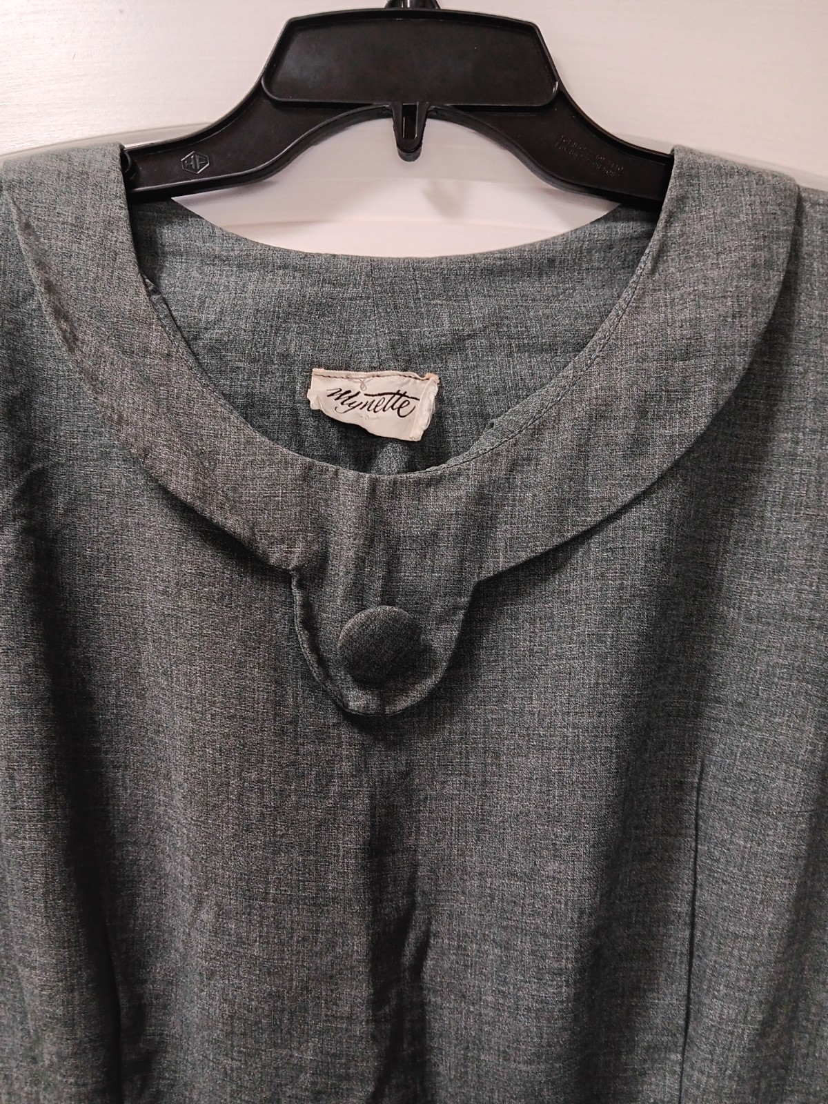 Vtg 1950s Mynette Shift Dress L Gray Secretary Pin-Up