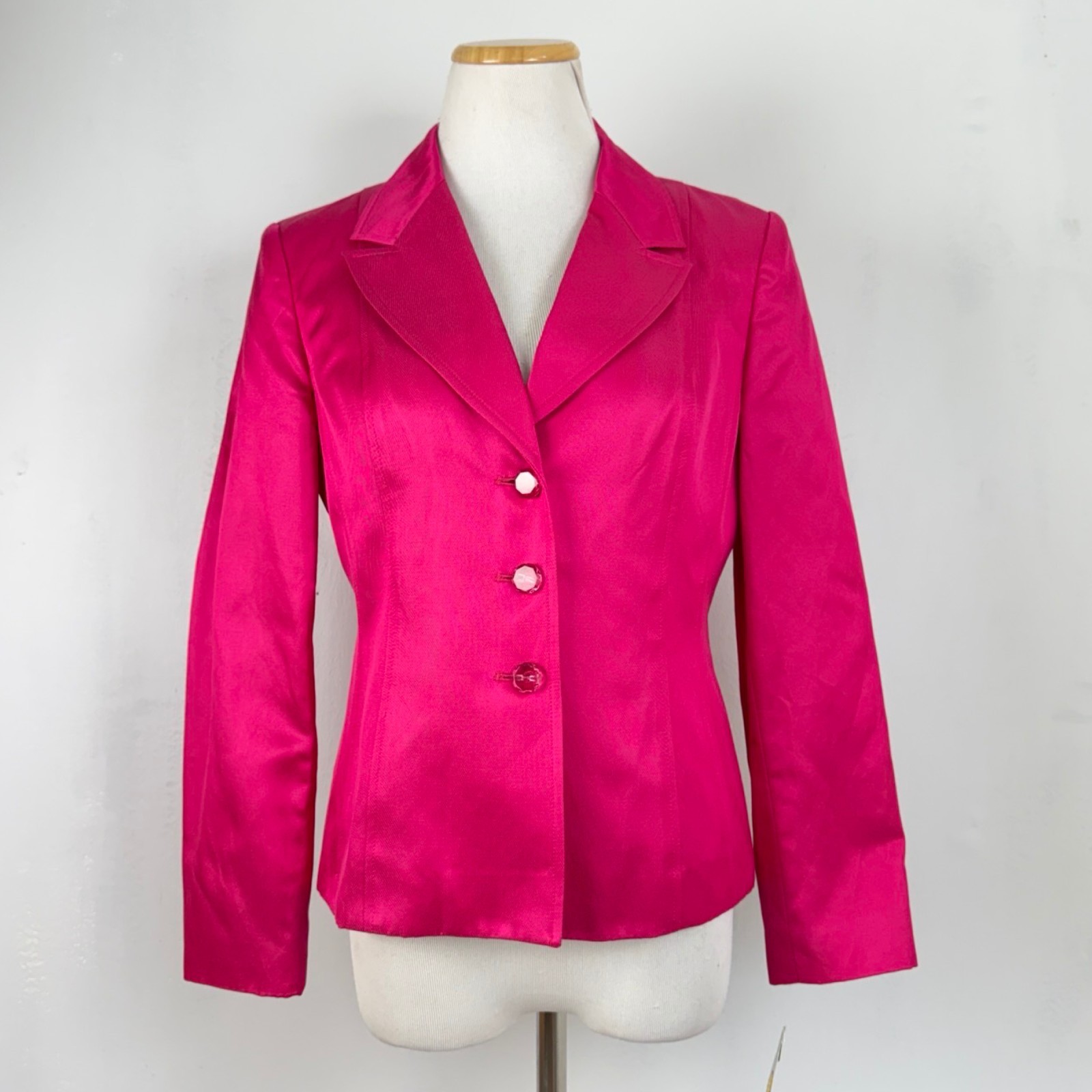 Vintage Bright Pink Blazer Womens Size Small Cotton/Silk Sport Coat Suit Jacket