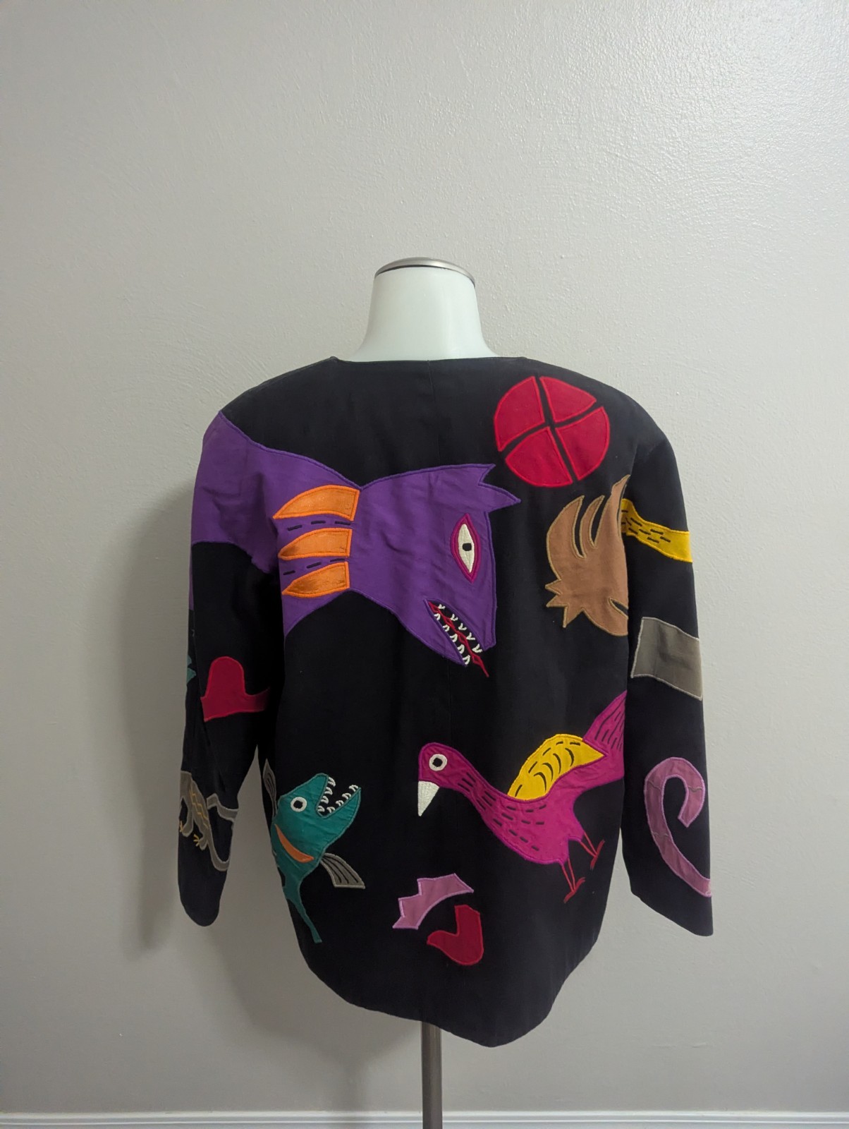 Vtg Girasol Jacket Mexican Folk Art Animals Embroidered Womens Small Black