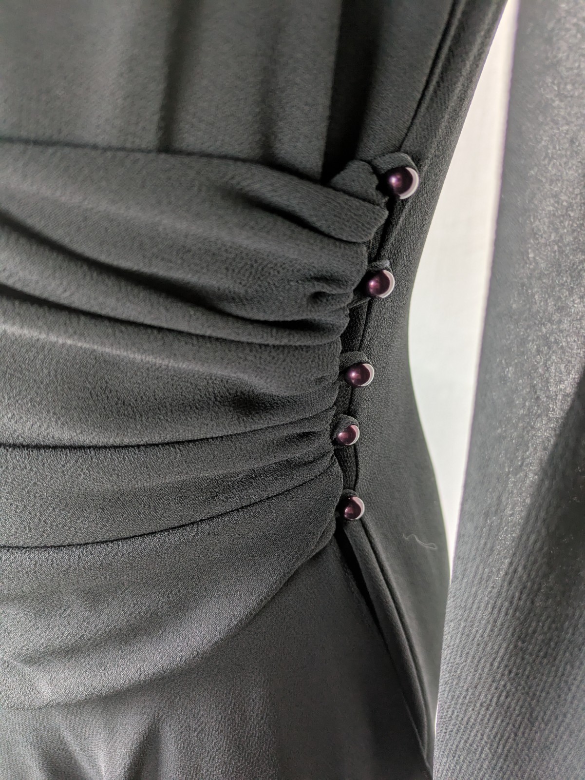 Vintage 80s Casadei Dress Black Hi Lo Hem Ruched Beaded Shoulders Sz 6