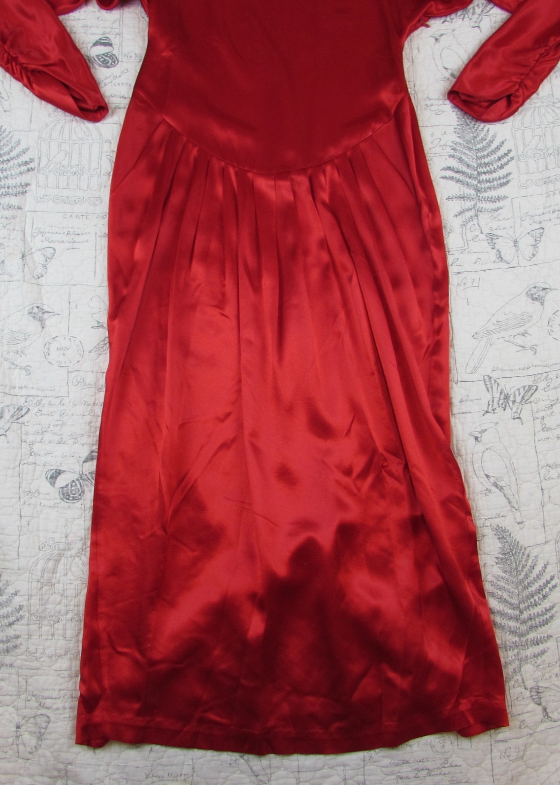 VNTG Norma Kamali 80s RED Satin Long Sleeve Midi Dress I womens made usa 10