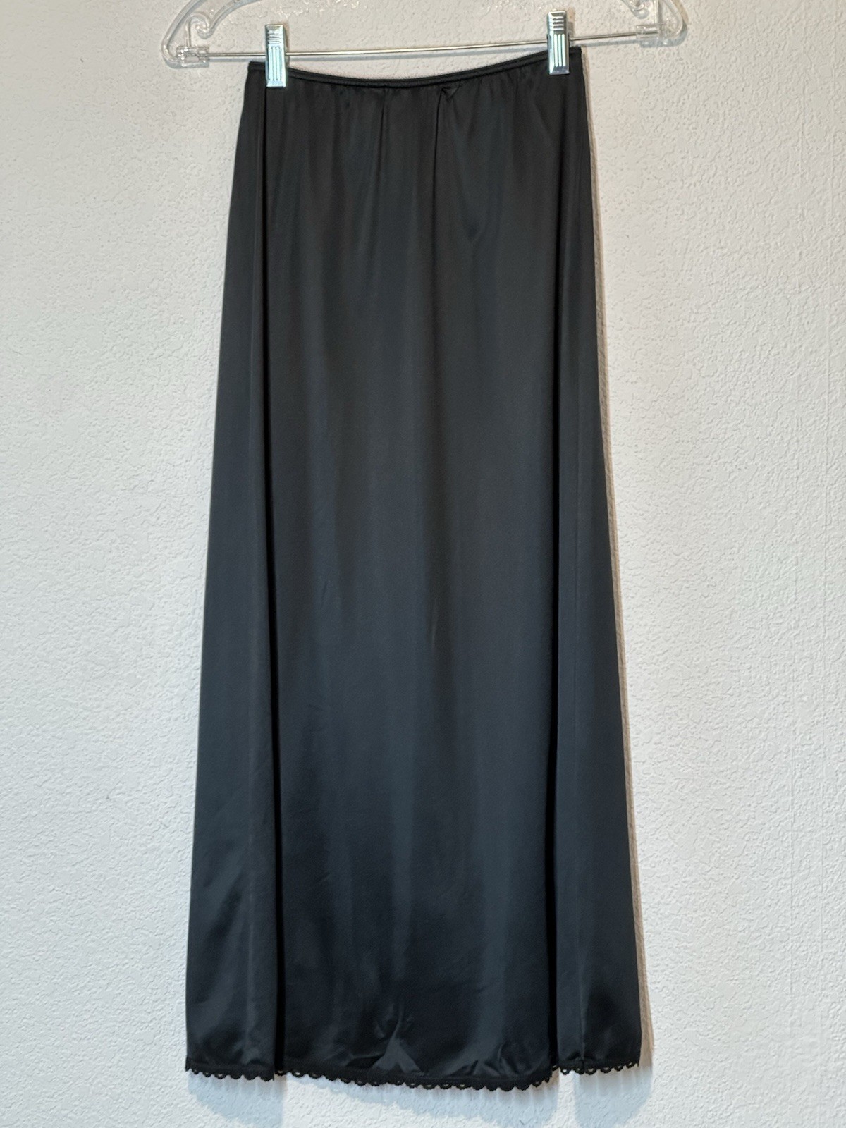 Vtg 70s Warners Perfect Measure Black Half Slip Skirt Scalloped Lace Hem S 21×32