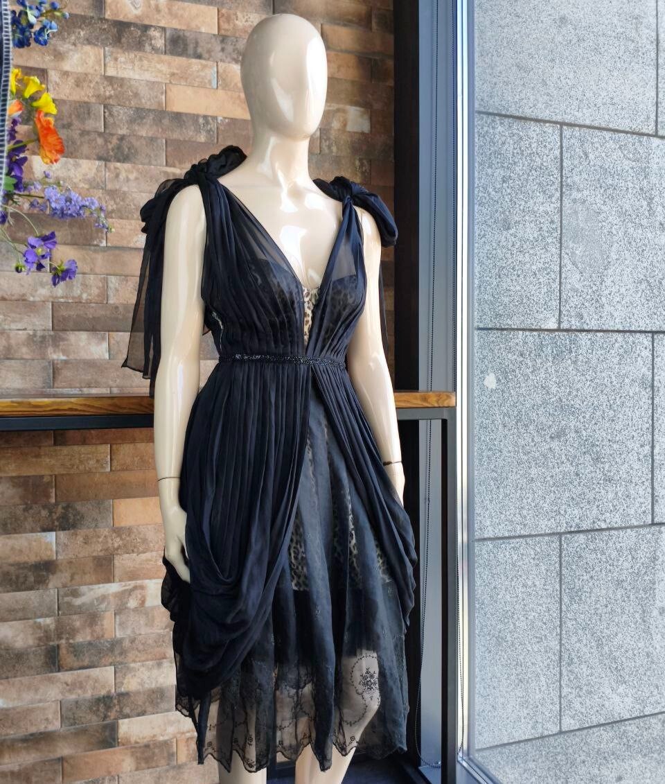 Vintage Silk Layered Evening Dress on Leopard Base Collection 2008 Size 1