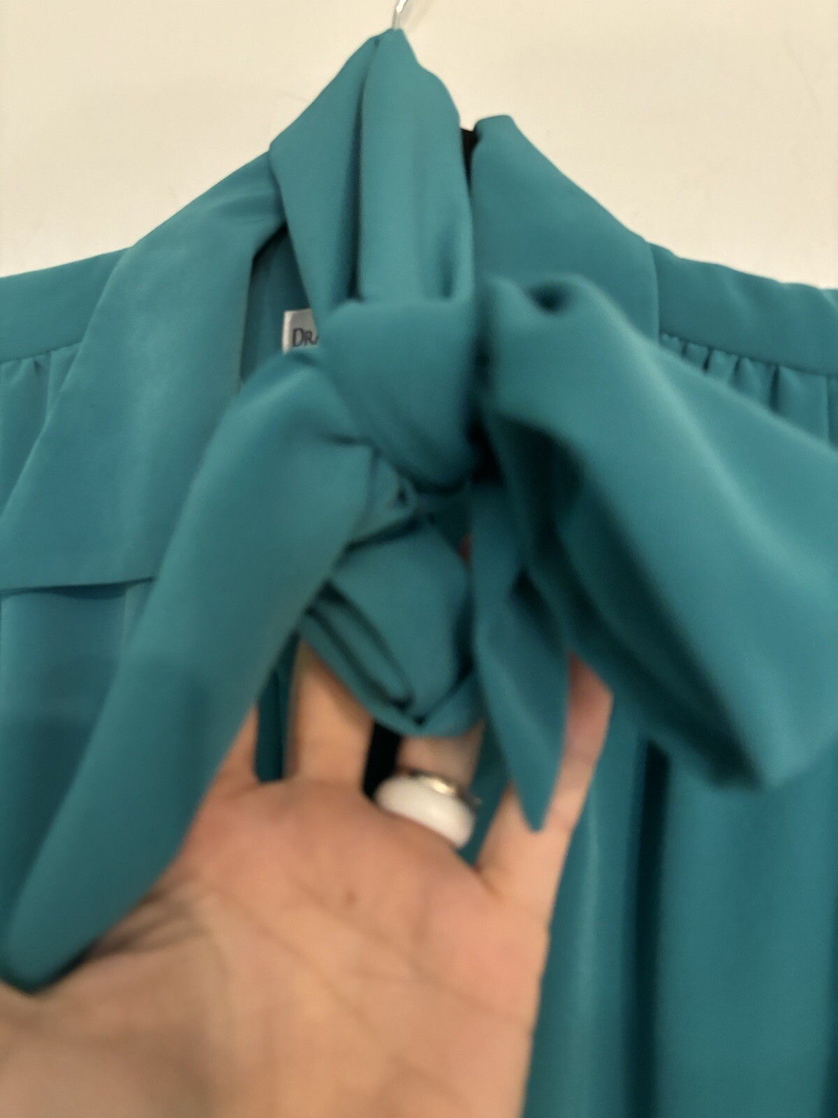 Vintage Draper’s & Damon’s Dress Womens 80s Teal Modest Below Knee Scarf/Belt 8