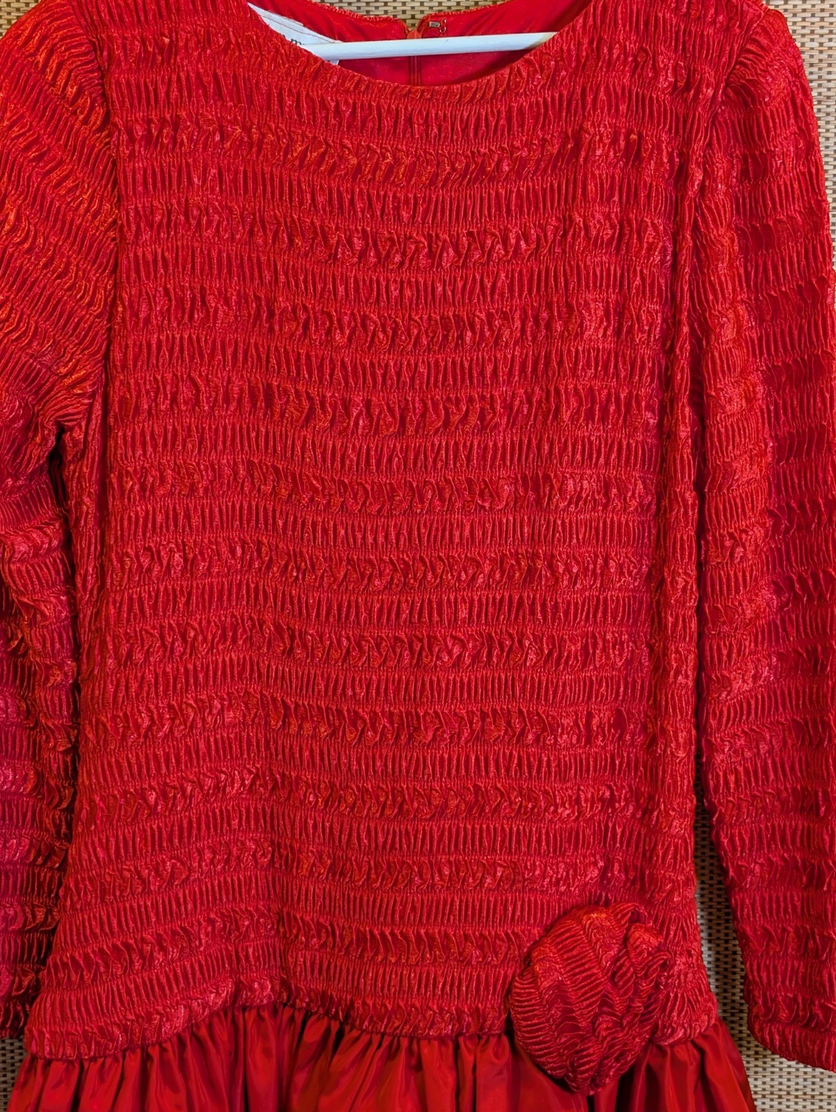 Vintage Morton Myles For The Warrens Size 12 Red Dress Drop Waist Rosette USA