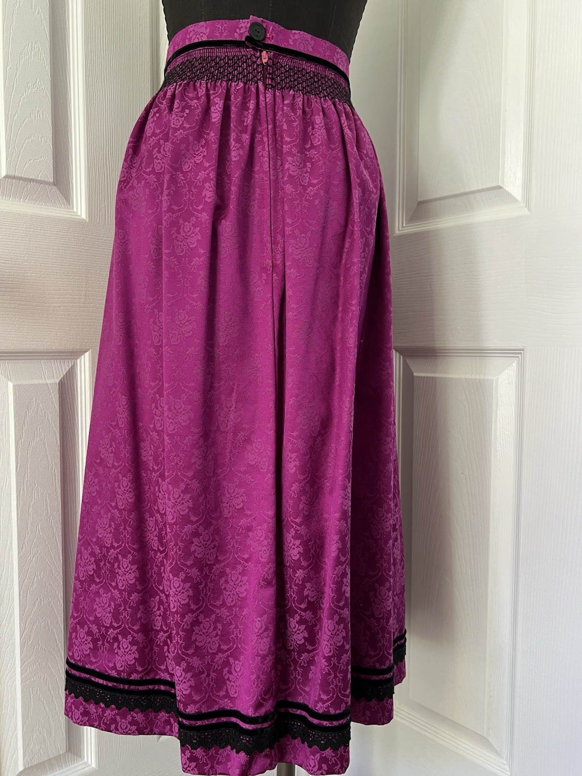 2 Skirts x Dirndl~1 Purple Damask w Lace~1 Embroidery Roses Dots Eyelets~S or M