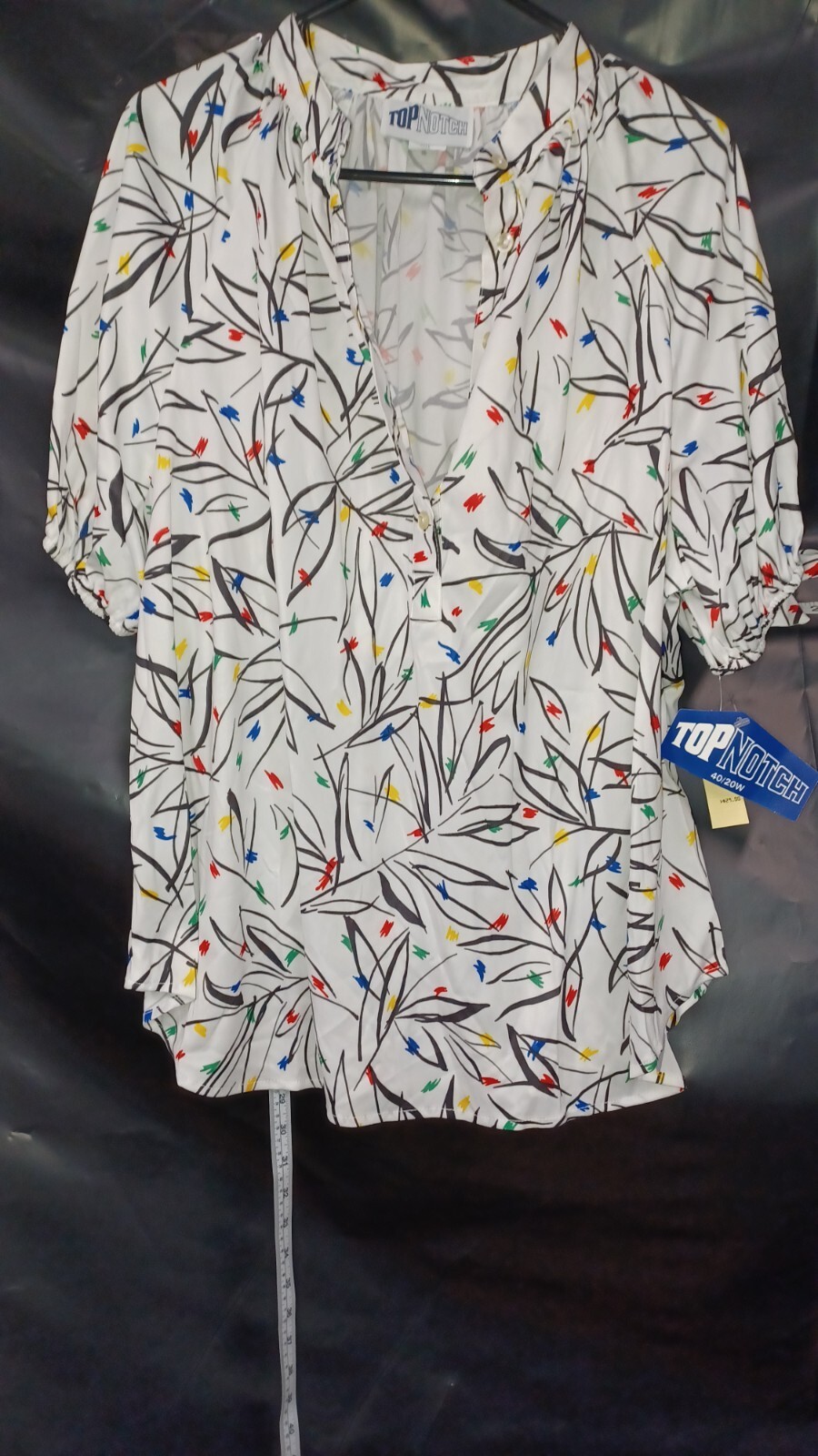 Vintage Top Notch 5 Button colorful Unique short Sleeve Top 20 white Blouse NWT