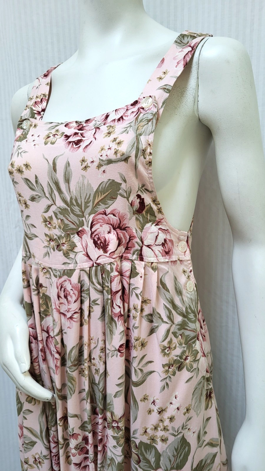 Vintage Moda Int’l Pink Cabbage Rose Print Rayon Jumper Dress – Size S