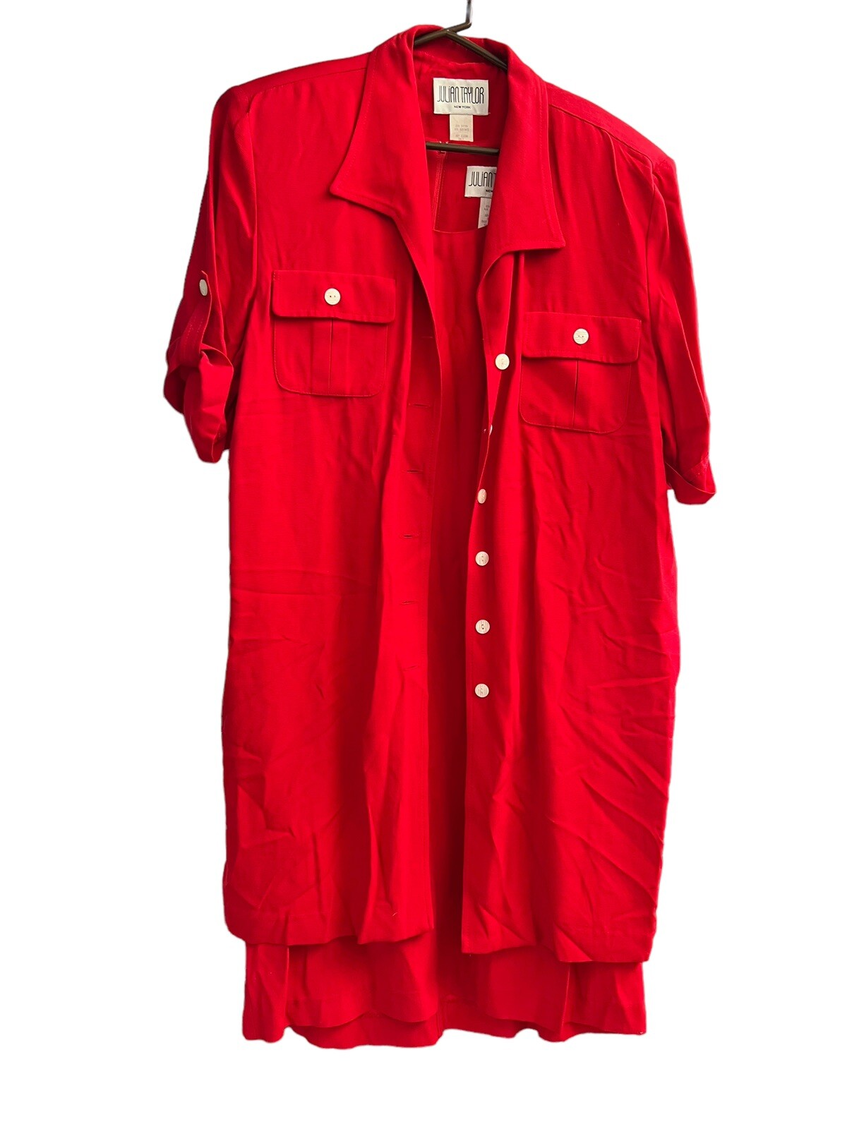 Vintage Julian Taylor New York Dress And Blazer Size 18 Rayon Linen Blend Red
