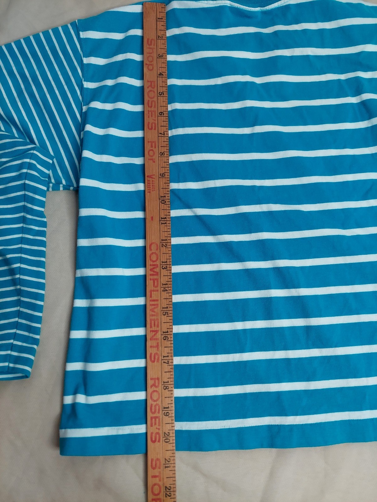 Vintage 90s Striped Crop Top Teal Blue White Baby Tee Preppy Coastal Y2K Shirt S
