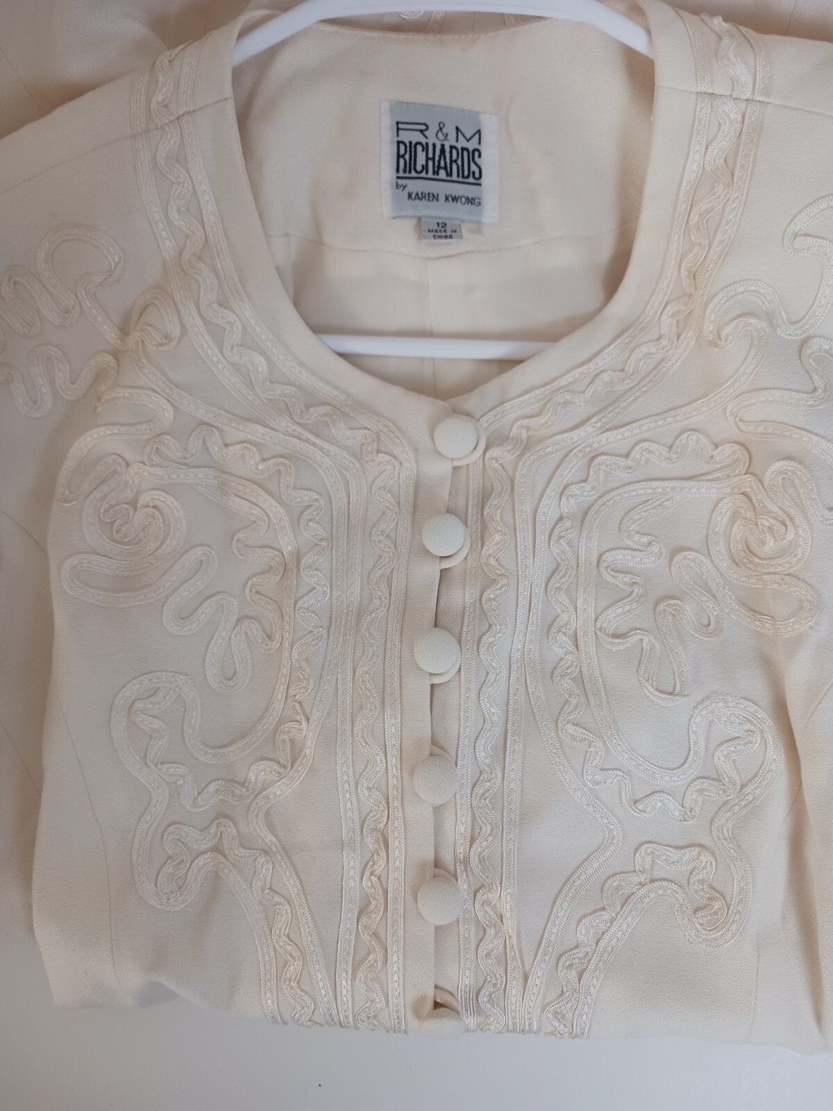 Vintage R & M Richards By Karen Kwong Ivory Long Blouse Women’s Size 12