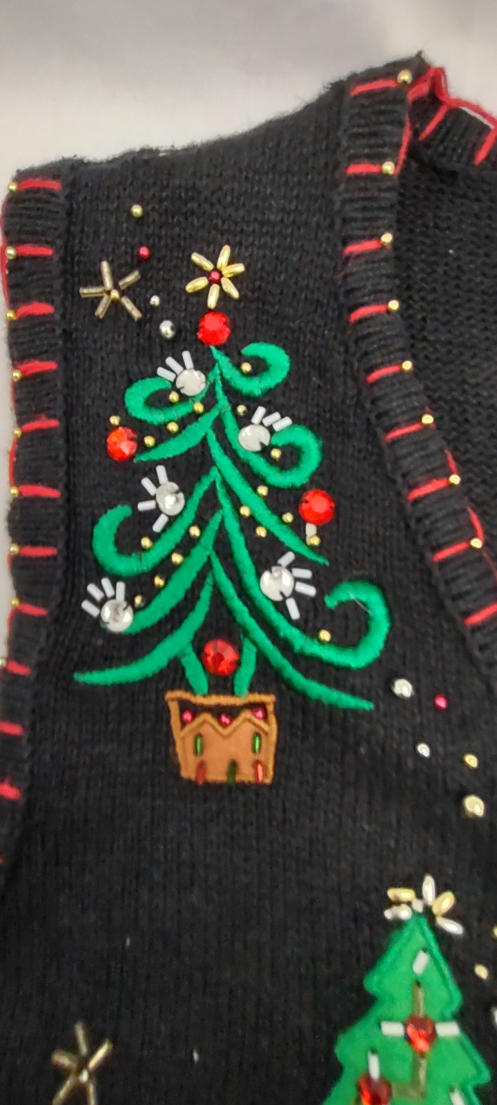 Vtg Designers Originals Studio Joy Women Christmas Knit Vest Trees Embellished