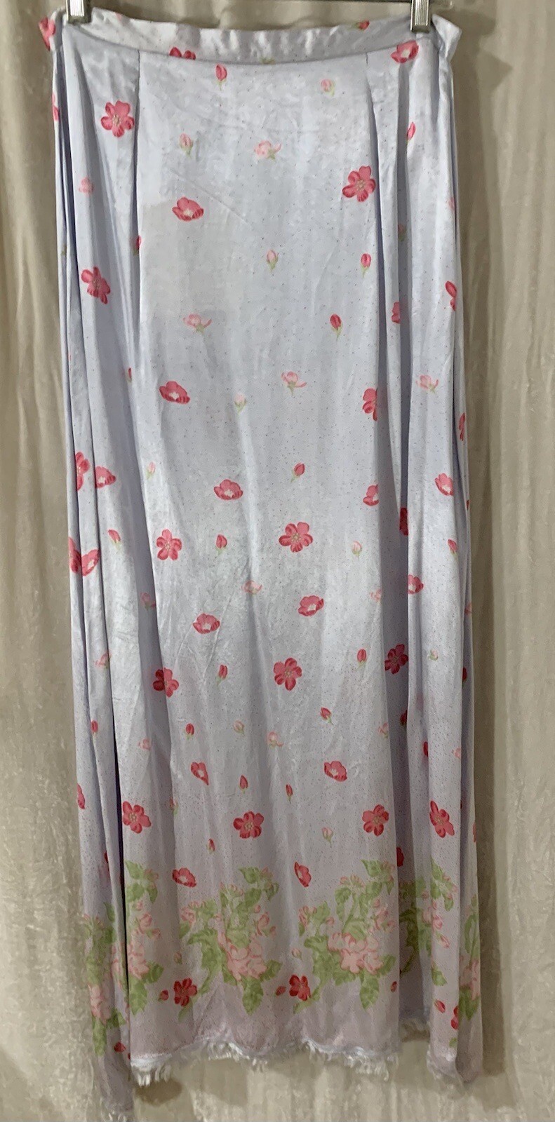 April Cornell Top And Skirt Set Blue And Pink Satin Flowers Size L NWT