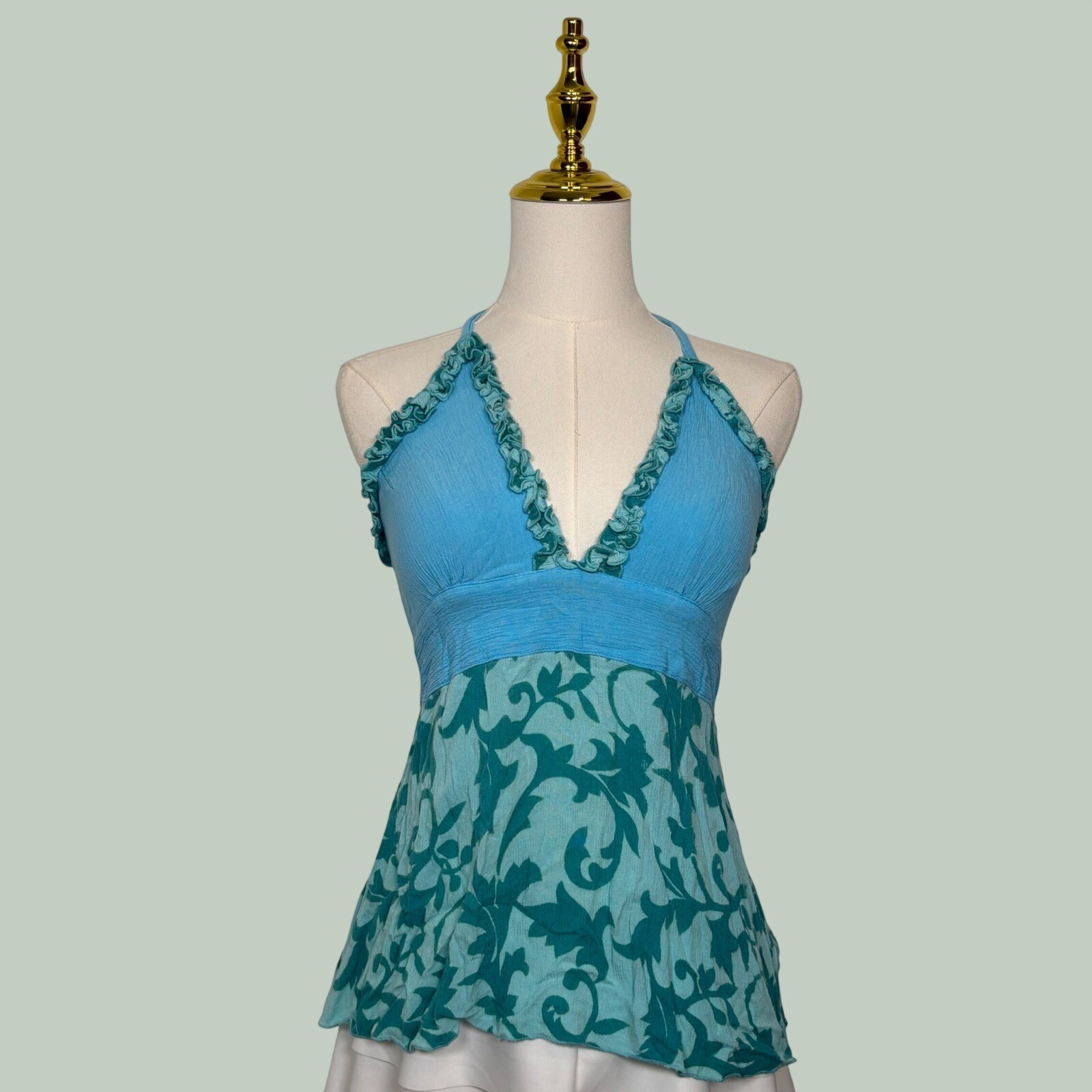 vintage lotus aqua blue ruffle babydoll cami Y2K summer festival beach mermaid