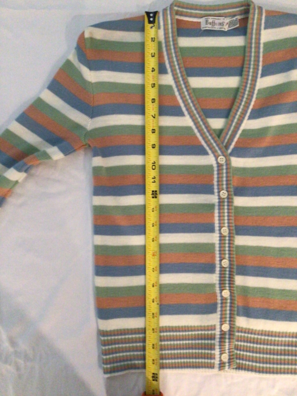 Buffums Vintage Cardigan Sweater Size M Striped Pastel Multi Color