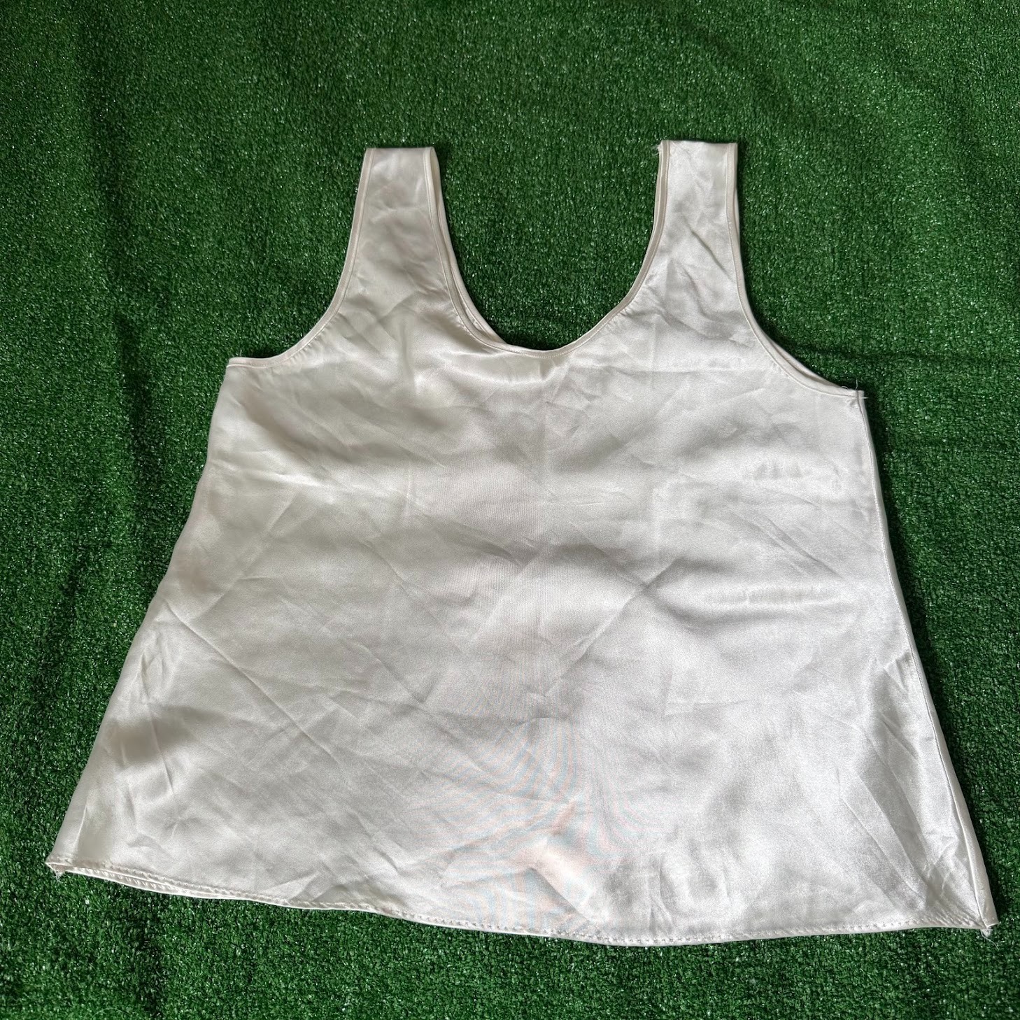 Vintage Cinema Etoile Cream Satin Camisole Half Slip Lingerie Tank Top Size L