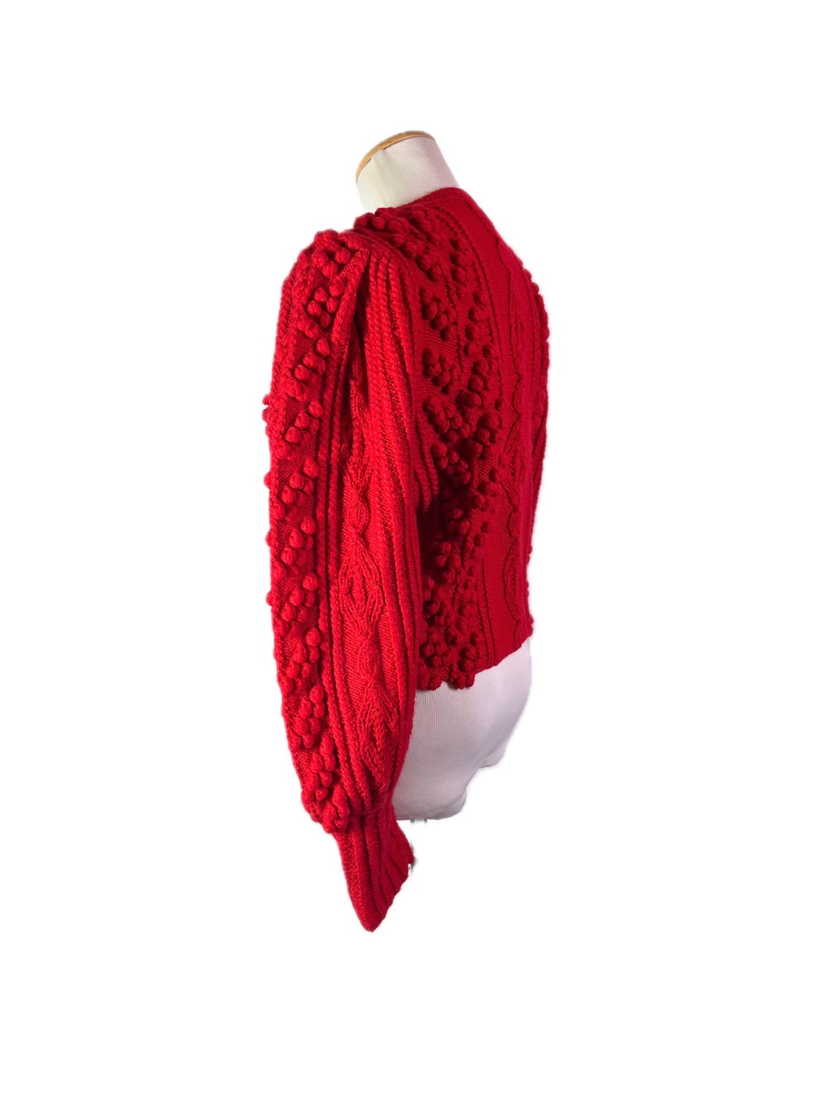Vintage Gilca Putz Thick Wool Red Cardigan Sweater Pom Poms