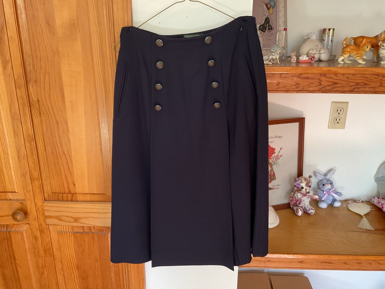 Vtg J McLaughlin for Sanyo Classic Navy Blue Wool Skirt Size 10 USA Preppy Smart