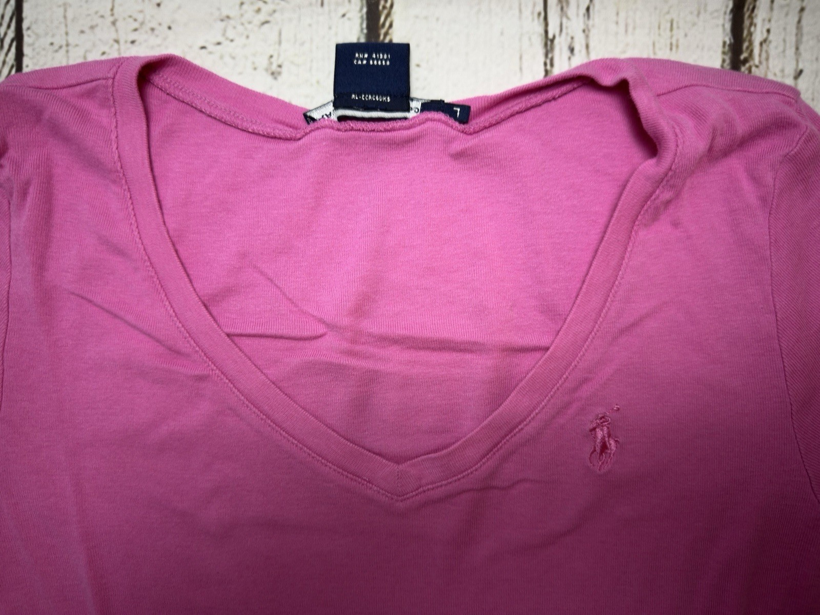 VTG Ralph Lauren Sport Solid Pink 1/2 Sleeve V-Neck Single Stitch T-Shirt – Sz L