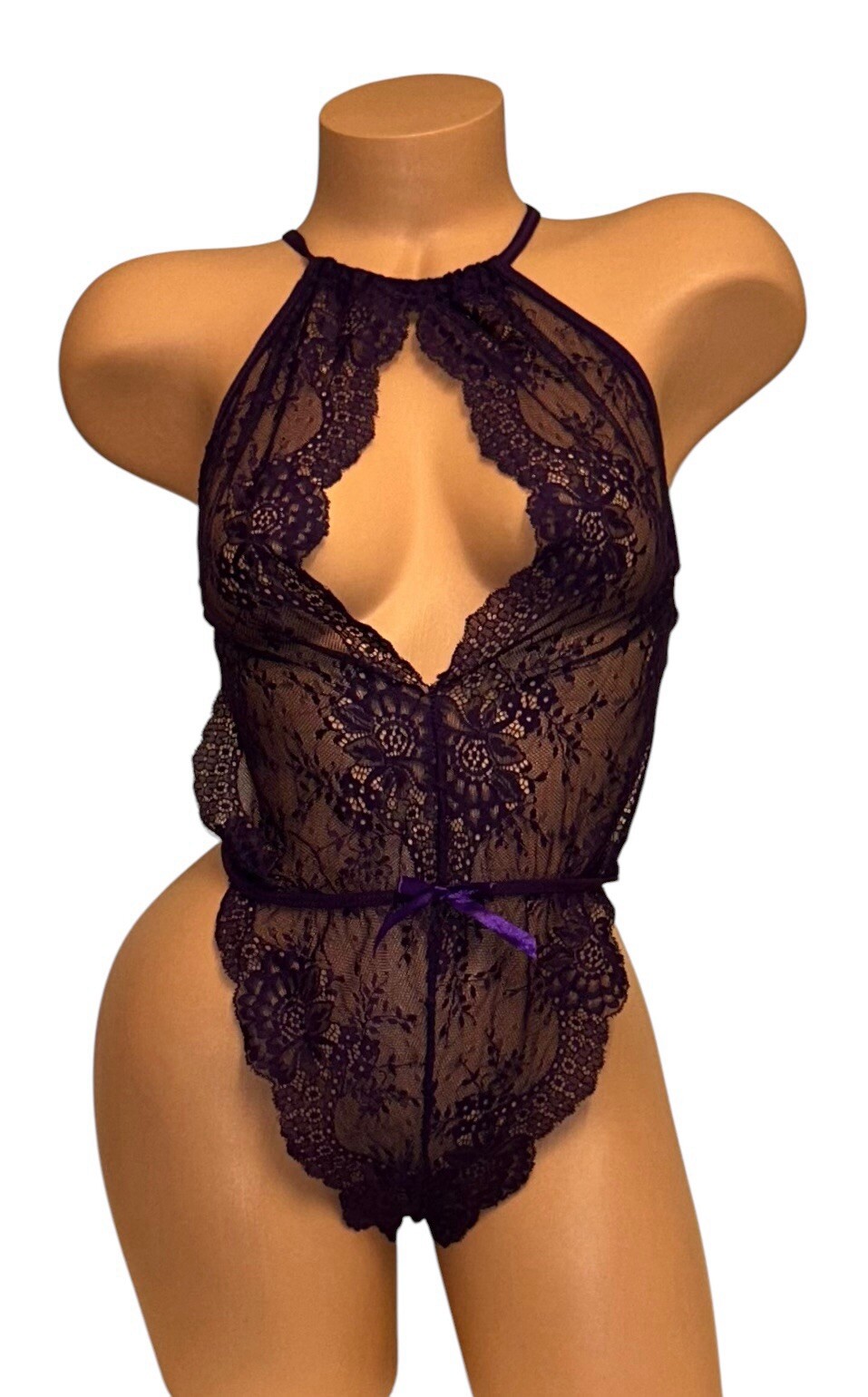 Avidlove Purple Silky Sheer Lace Teddy Nightie Womens S