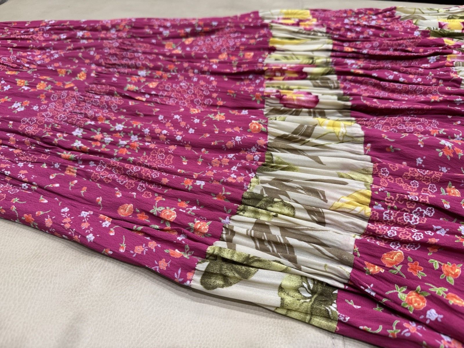 Vtg MyBoyfriendsBack Santa Monica,CA, Floral Skirt.patch Work Pink Ruffles SzM