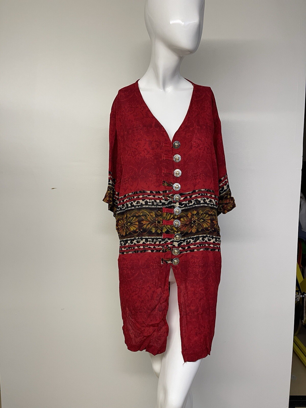 Vintage Sharon Anthony Women’s Red Multi Design Tunic Blouse Size 20W-Rare