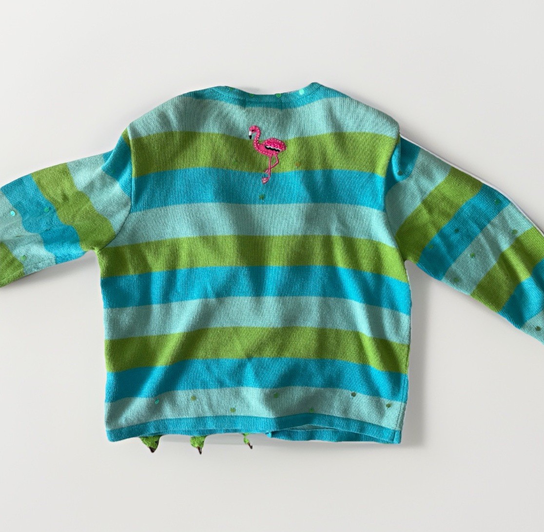Jack B Quick VTG Sweater Flamingo Palm Trees Embroidery Large Ugly Sweater Party